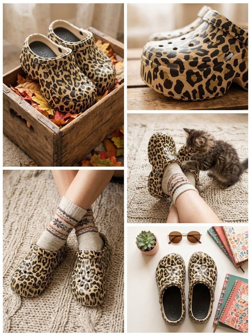 NWT Connoo Leopard Print Chunky Platform Clogs Slip On Mules Women's Size 7/7.5